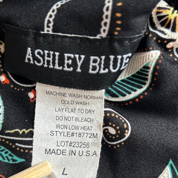 Ashley Blue floral midi A-line skirt lightweight, elastic waist band Size Large - Picture 6 of 6